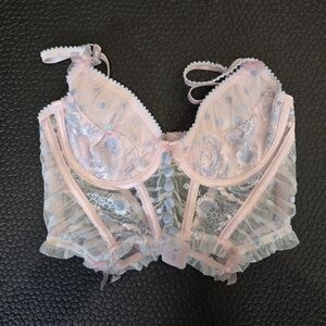 For Love And Lemons Pink and Blue Lace Bra with Demi-Cup Design